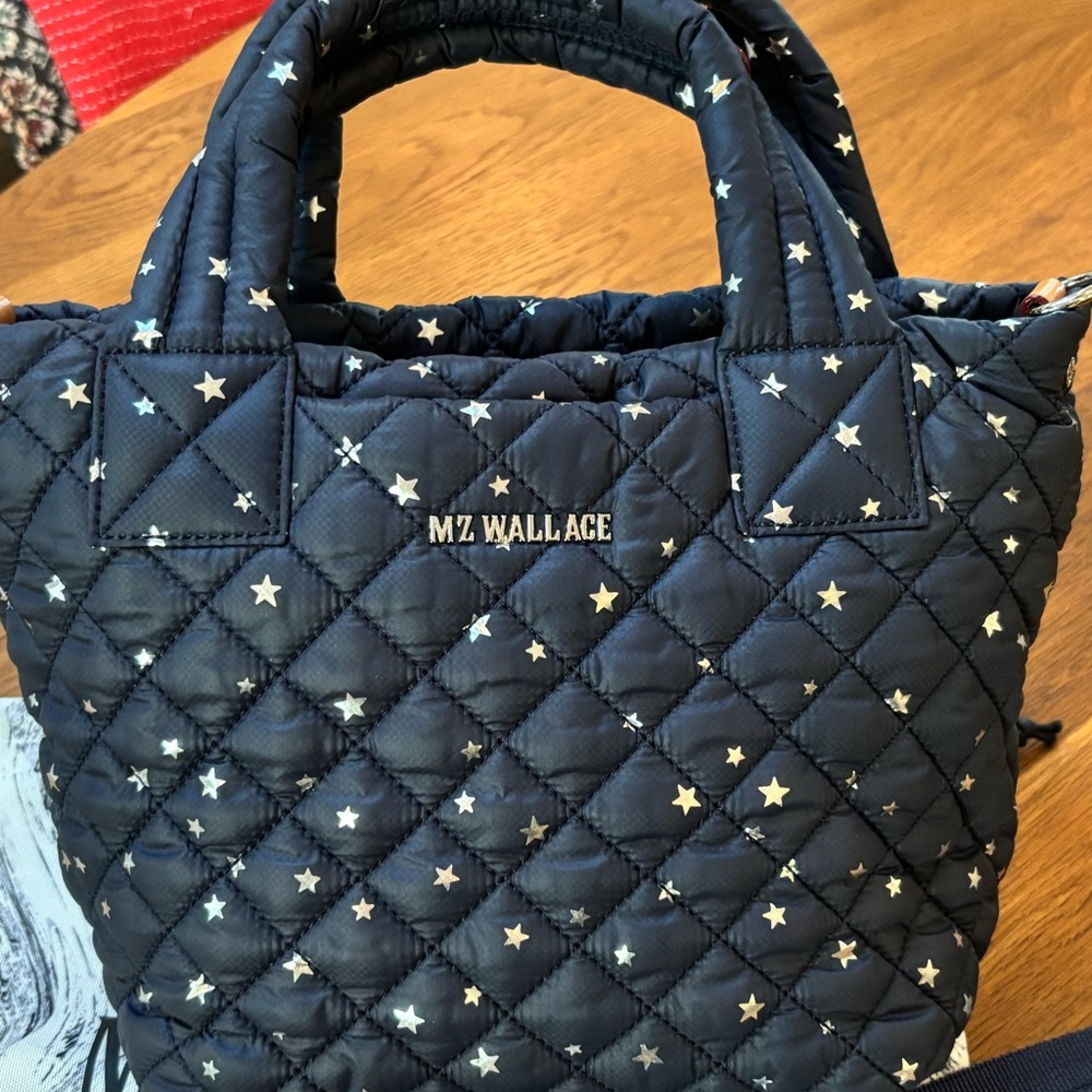 MZ Wallace Blue and Silver Quilted Tote